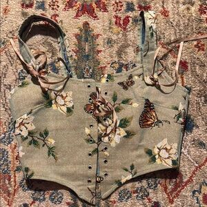 Butterfly Floral Lace-Up Corset Top Fairy Tapestey